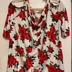 Floral Red and White Women's Top